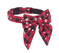 Festive Red Plaid Dog Collar with Detachable Bowtie - Soft Cotton, 3 Sizes, Buckle, Stainless Steel D Ring, Pet Accessory