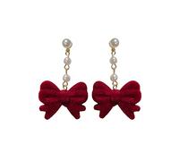 Festive Red Series Earrings Women's Wine Year Cute Bowknot Rainbow Hoop (A, One Size)