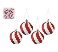 Festive Red & White Candy Cane Striped Baubles - 8cm (Pack of 4) - Unique Design - Ideal Holiday Ornaments for Trees & Home Displays