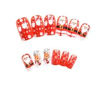 Festive Reindeer Press On Nails, Snowflake Full Cover Christmas Nail Art with Santa Design, Easy Application & Durable Wear for Holiday Parties, Daily Use - Women's False