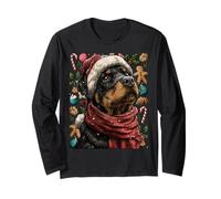 Festive Rottweiler with Santa Hat Snowy Winter Christmas Dog Long Sleeve T-Shirt