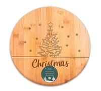 Festive Round Bamboo Serving Boards, Choose from a Nordic Reindeer Design, or a Christmas Tree, Natural Wood Finish, 30cm Diameter (Christmas Tree Design)