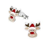 Festive Rudolf Red Nose Reindeer Sterling Silver Stud Earrings with Gift Box - Christmas Jewellery