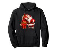Festive Santa And Cheerful Horse Pullover Hoodie