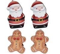 Festive Santa and Gingerbread Man Shaped Tin Set with Milk Chocolate Coins and Gingerbread Biscuits - Collectible Holiday Treat Box Gift Idea (pack of 4 (2 santa + 2 gingerbread))