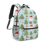 Festive Santa Claus Christmas Tree Pattern All-Over Print Backpack 16-Inch Cartoon Stars Birds Cupcakes Lightweight Travel Daypack (01)