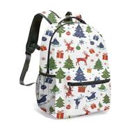 Festive Santa Claus Christmas Tree Pattern All-Over Print Backpack 16-Inch Cartoon Stars Birds Cupcakes Lightweight Travel Daypack (04)