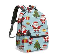 Festive Santa Claus Christmas Tree Pattern All-Over Print Backpack 16-Inch Cartoon Stars Birds Cupcakes Lightweight Travel Daypack (02)