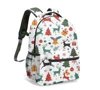 Festive Santa Claus Christmas Tree Pattern All-Over Print Backpack 16-Inch Cartoon Stars Birds Cupcakes Lightweight Travel Daypack (05)