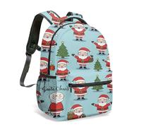 Festive Santa Claus Christmas Tree Pattern All-Over Print Backpack 16-Inch Cartoon Stars Birds Cupcakes Lightweight Travel Daypack (03)