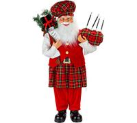 PMS VFM - Scottish 90cm Father Christmas Traditional Figure Xmas Decoration - Luxury Realistic Standing Santa Claus Ornament With Nordic Festive Red Tartan Suit