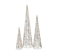 Festive Set of 3 Battery-Operated Gold Shimmer Cone Trees with Warm White LEDs
