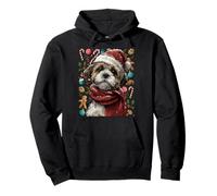 Festive Shih Tzu with Santa Hat Snowy Winter Christmas Dog Pullover Hoodie