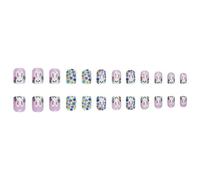 Festive Short Square Artificial Nails Decorated with Bunnies Motifs and Bright Flowers for Quick Manicures Lovely Bunnies Easter Nails
