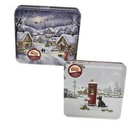 Festive Shortbread Fingers Gift Tin - Assorted Designs Featuring Highland - Holiday Cookie Tin - Traditional Scottish Shortbread Biscuit Assortment (pack of 2 (Christmas scene & dog))