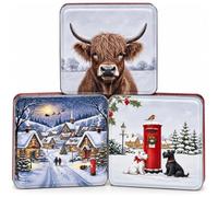 Festive Shortbread Fingers Gift Tin - Assorted Designs Featuring Highland - Holiday Cookie Tin - Traditional Scottish Shortbread Biscuit Assortment (pack of 3)