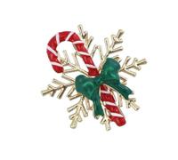 Festive Snowflake Candy Crutch Brooch Alloy Laple Pin Holiday Chest Jewelry for Christmas Celebration Accessories for Her