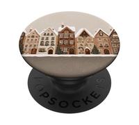 Festive Snowy Town Street - Gingerbread Village Design PopSockets Adhesive PopGrip