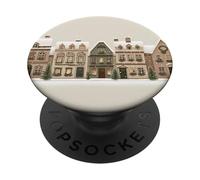 Festive Snowy Town Street - Gingerbread Village Design PopSockets Adhesive PopGrip