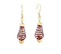 Festive Spiral Christmas Tree Dangle Earrings - Gold-Toned Star & Coiled Design, Xmas Statement Charms with Stainless Steel Hooks, Lightweight Holiday Jewellery Gift for Women (Red)