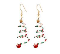 Festive Spiral Christmas Tree Earrings - Jingle Bell Dangle Drop with Colourful Beads, Hypoallergenic Stainless Steel Hooks, Lightweight Xmas Holiday Jewellery Gift for Women (White)