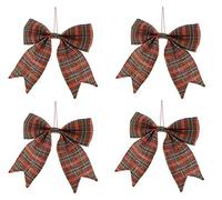 Festive Tartan Red and Green Fabric Tree Top Bow 20 Centimeter - Set of 4