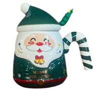 Festive Themed Ceramic Drinking Mug with Lid and Spoon for Holiday Celebrations and Cozy Family Moments Ideal as a Decorative Tabletop Accessory (Green, 16X7.8cm)