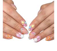 Festive Themed Short Oval False Nails with Carrot Design ABS 1 Pack Easter Cartoon Conies Carrot Oocyte Art Easter Short Square Art ABS Press