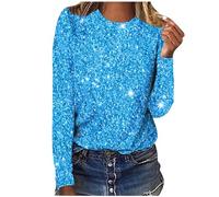 Festive Tops Women's Glitter Long Sleeve Shirt Sequins Blouse T-Shirt Without Hood Sweatshirt Fashionable Long Sleeve Pullover Tunic Basic Crew Neck Tops Autumn Winter Long Shirt Streetwear Long