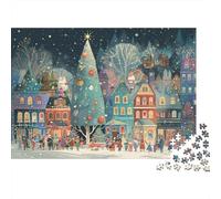 Festive Town Square Challenging Jigsaw Puzzle 1000 Piece Christmas Fun Stress Relief Relaxing Brain Exercise For Adults 52x38cm/1000pcs