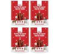 Festive Turkey Wrapped Carrot Sticks Dog Treats - Pack of 40 Low Fat Chews, 11cm Each - Improves Dental Hygiene, Easily Digestible, Healthy Christmas Reward Snacks for Dogs