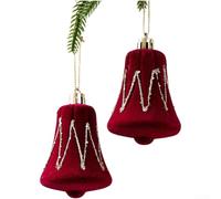 Festive Velvet Flocked Painted Bell Bow Ornament for Christmas Tree Decoration with Plastic Material and Assorted Holiday Shapes (Bell)