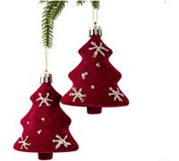 Festive Velvet Flocked Painted Bell Bow Ornament for Christmas Tree Decoration with Plastic Material and Assorted Holiday Shapes (Christmas Tree)