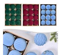 Festive Velvet Ornaments for Christmas Tree and Indoor Decoration, 12 Shatterproof Balls in a Beautiful Mix for Holiday Cheer (Clear blue skies)
