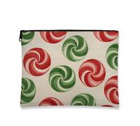 Festive Vintage Cosmetic Bag, Candy Swirl Pattern Zipper Pouch for Women, Portable Canvas Makeup Organizer, Holiday Travel Toiletry Bag, Red and Green, 7x9 Inch, Swirl