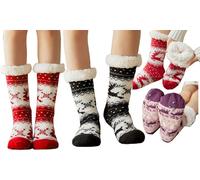 Festive Warm Sherpa Fur Slipper Socks: HEARTS/ MINT GREEN