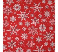 Festive White Snowflakes Christmas Printed Poly Cotton Fabric Polycotton 45" (1 Metre, Red 4901)