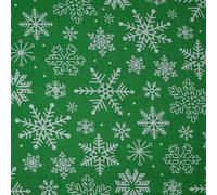 Festive White Snowflakes Christmas Printed Poly Cotton Fabric Polycotton 45" (Sample (10cm x 10cm), Green 4902)
