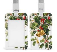 Festive Winter Scene Golden Bells Holly Leaves ID Badge Holder Retractable Clip Card Holder Card Protector Name Badge Name Tag for Work Office Doctor Nurse