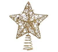 Festive Wired Tree Top Star with Beads 20 Centimeter in Gold or Silver (Gold)