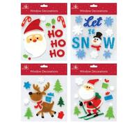 Festive Wonderland Set of 4 Multicoloured Christmas Window Gel Clings Glass Decorations with Santa Reindeer Snowman Penguin