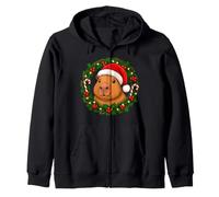 Festive Xmas Decor Santa Hat Cute Capybara Merry Christmas Zip Hoodie