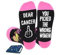 FestiVibe Breast Cancer Socks for Women - Breast Cancer Awareness Gifts, Inspirational Gifts Cancer Care Gifts for Women, Black, 12-18