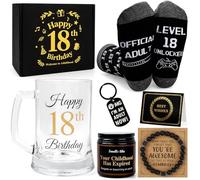 Festivora 18th Birthday Gifts for Boys - 18 Year Old Birthday Gift Set 500ml Beer Glass, Socks, Scented Candle, Bracelet, Keychain & Greeting Card - 18th Presents for Son, Nephew, Grandson, Brother