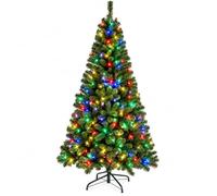 Festlife 6ft Pre-Lit Swisspine Green Christmas Tree, 190 Multi Colour LEDs | 650 Branch Tips,190 Multi Colour LEDs, 6ft/180cm Green Atrificial Christmas Tree, 8 LED Functions, Easy to Assemble