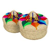 FESTMEX 2-Pack Handwoven Mexican Tortilla Basket with Lid - Palm Straw Tortillero Bowl Warmer, Handmade in Mexico, Decorative Holder and Storage for Tortillas Caliente, Ideal for Fiestas (1, Floral)
