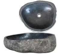 Festnight Basin River Washing Bowl Sink Stone Oval 38-45 cm, Natural Stone Basin for Bathroom or Washroom