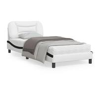 Festnight Bed Frame with LED Lights White and Black 90x190 cm Single Faux Leather, Bed Double, Single Bed, Bed Frames, Bedframe, Bed Frame Double, Single Bed Frame