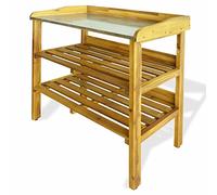 Festnight Potting Bench with 2 Shelves, Planting Table, Plant Rack, 3-Shelf Shelving Unit, Solid Acacia Wood and Zinc