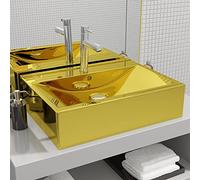 Festnight Wash Basin with Overflow, Bathroom Countertop Basin 60x46x16 cm Ceramic Gold